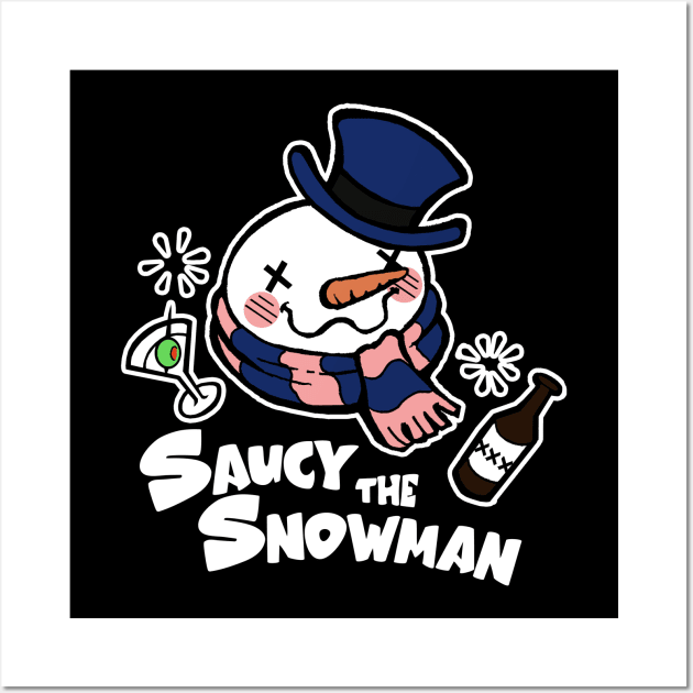 Saucy The Snowman - Frosty Humor - White Outlined, Color Version 1 Wall Art by Nat Ewert Art